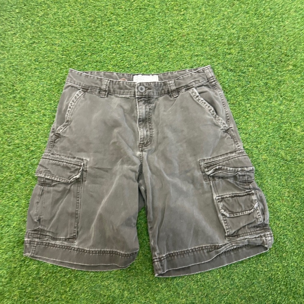 Merona Mens Cargo Shorts Size 33 Faded Olive Green Cotton Utility Multi Pocket